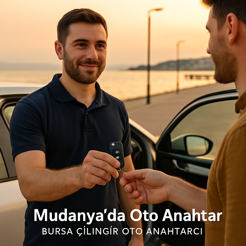 Mudanya Oto Anahtar Teslimi – Bursa Çilingir Oto Anahtarcı Mudanya’da gün batımında oto anahtar teslim eden usta – Bursa Çilingir Oto Anahtarcı mobil hizmet aracıyla yerinde oto anahtar çözümleri.